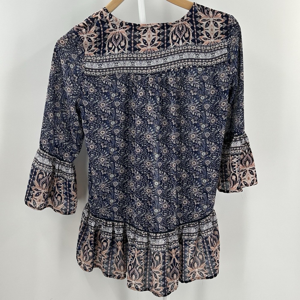 Knox Rose Boho Floral Peplum Top XS Cottagecore Festival Blouse Tassel Tie - Picture 6 of 9
